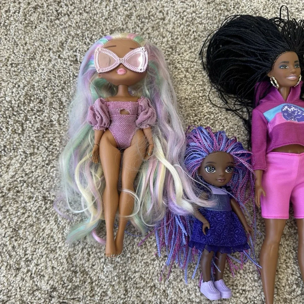 Bundle Of 7 Dolls Barbie, Rainbow High, Dark Skin Colored African Multicultural